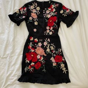 ASOS Red Pink Black Floral A-line Short Dress size 2